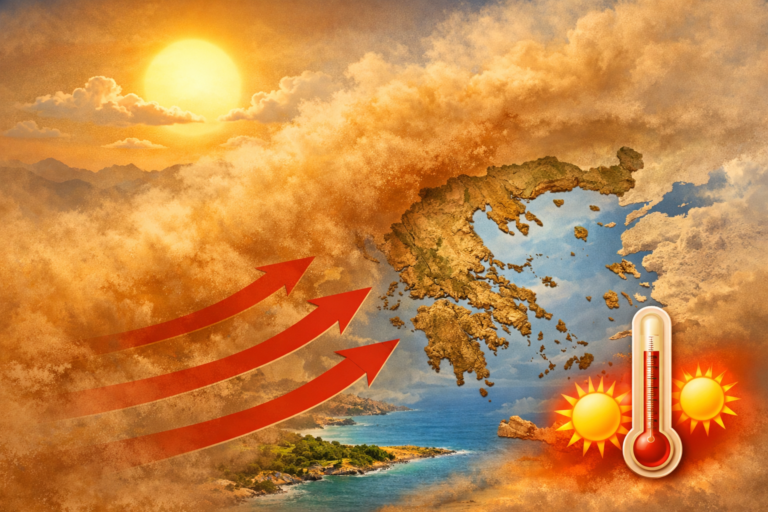 Read more about the article Θερμές αέριες μάζες φέρνουν στη χώρα μας Αφρικανική σκόνη και νοτιάδες – Που θα κυμανθεί ο υδράργυρος