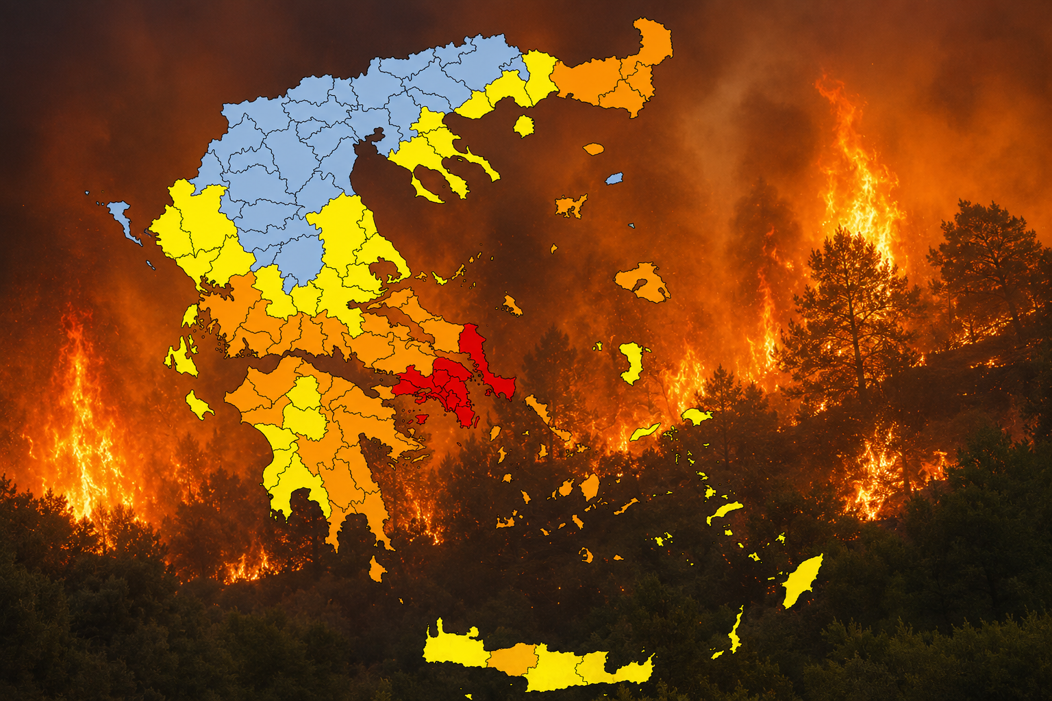 You are currently viewing Σε κατάσταση συναγερμού πολλές περιοχές της χώρας – Ακραίος κίνδυνος πυρκαγιάς αύριο Σάββατο
