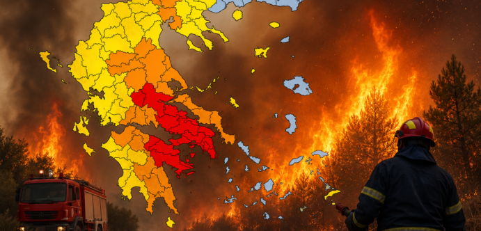 Σε κατάσταση συναγερμού πολλές περιοχές της χώρας – Ακραίος κίνδυνος πυρκαγιάς αύριο Τετάρτη
