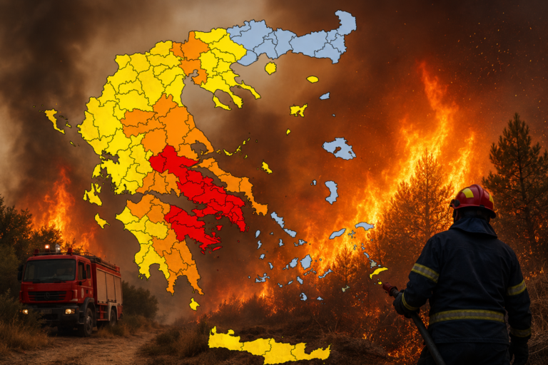 Read more about the article Σε κατάσταση συναγερμού πολλές περιοχές της χώρας – Ακραίος κίνδυνος πυρκαγιάς αύριο Τετάρτη