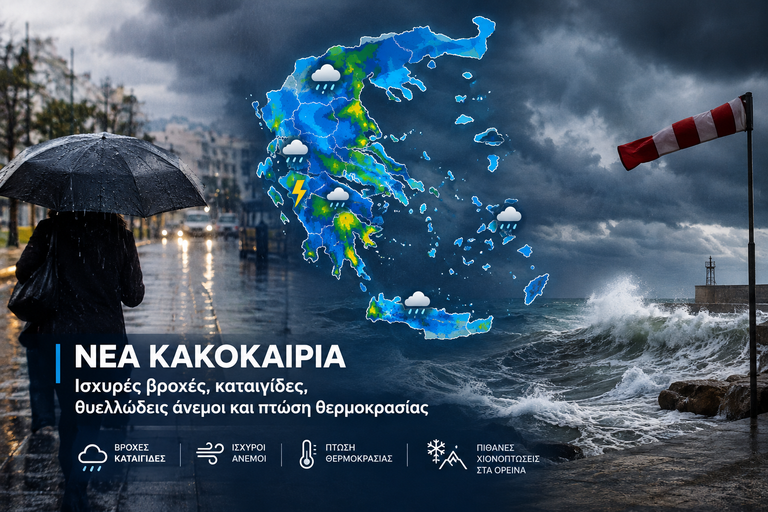 You are currently viewing Κακοκαιρία: Πάνω από 120 χιλιοστά βροχής έπεσαν σε ένα 24ωρο – Ποιες περιοχές μπαίνουν στο επίκεντρο την Τετάρτη και που θα χιονίσει